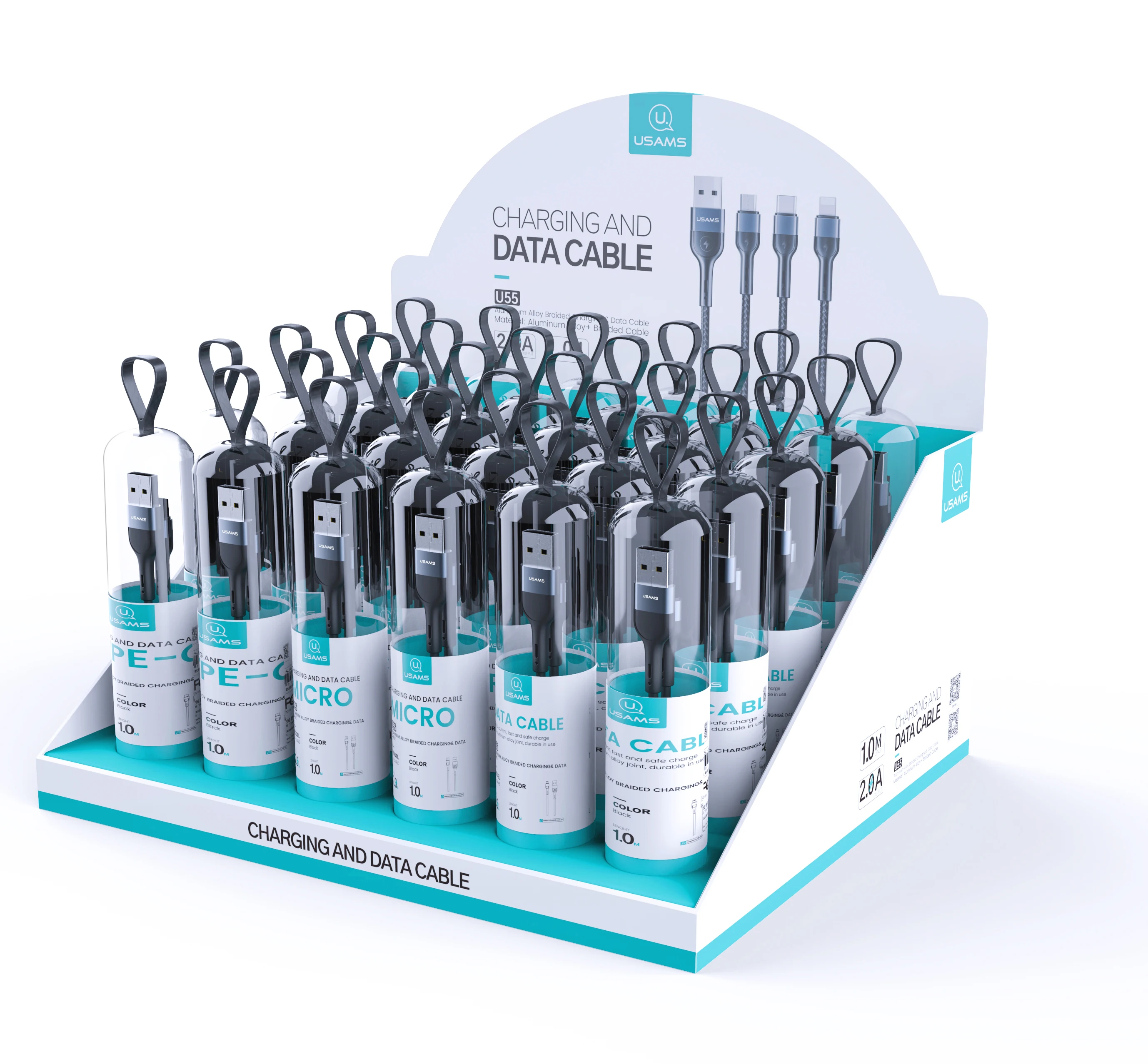 
USAMS 2020 Fast charging Cable hook cell phone data cable charging type c usb cable 30pcs/Set 