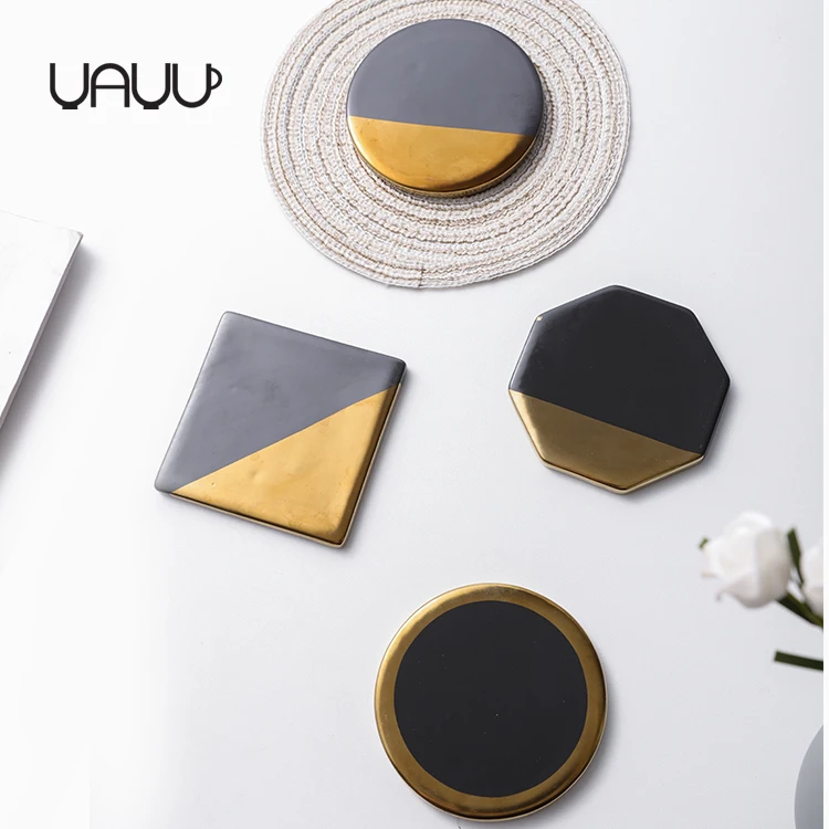 China Suppliers Table Decoration Gold Rim Marble Custom Ceramic coaster for Gift