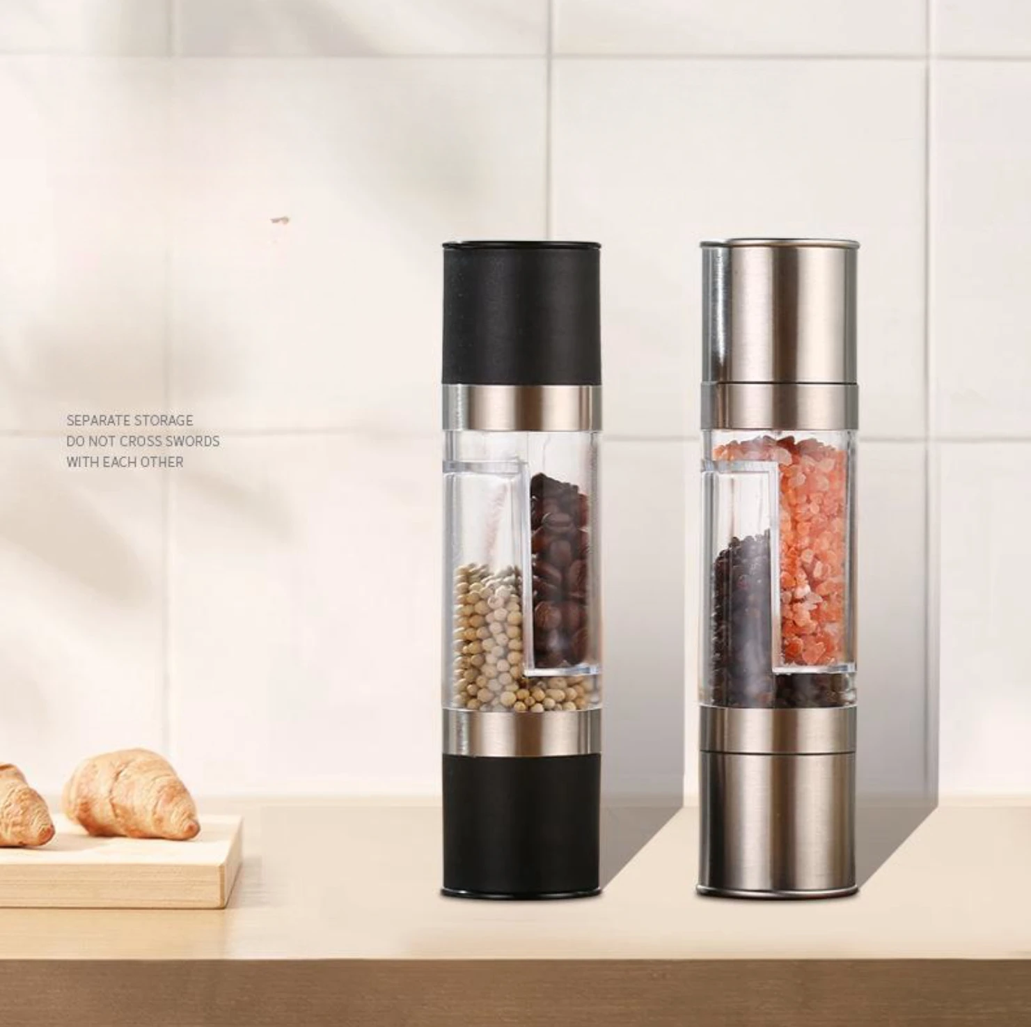 Kitchenware 2 in 1 Stainless Steel Spice Mills Manual Salt and Pepper Grinder Set Kitchen supplies artifact