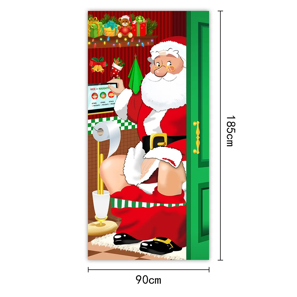 Christmas Door Cover Decoration Santa Claus Xmas Christmas Door Hanging Cover Banner Backdrop for Xmas Christmas Decorations
