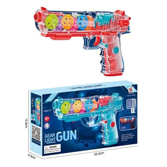 RTS Colorful Electric Toy Flashing Light B/O Transparent Toy Gun Concept Gun Toy With Music