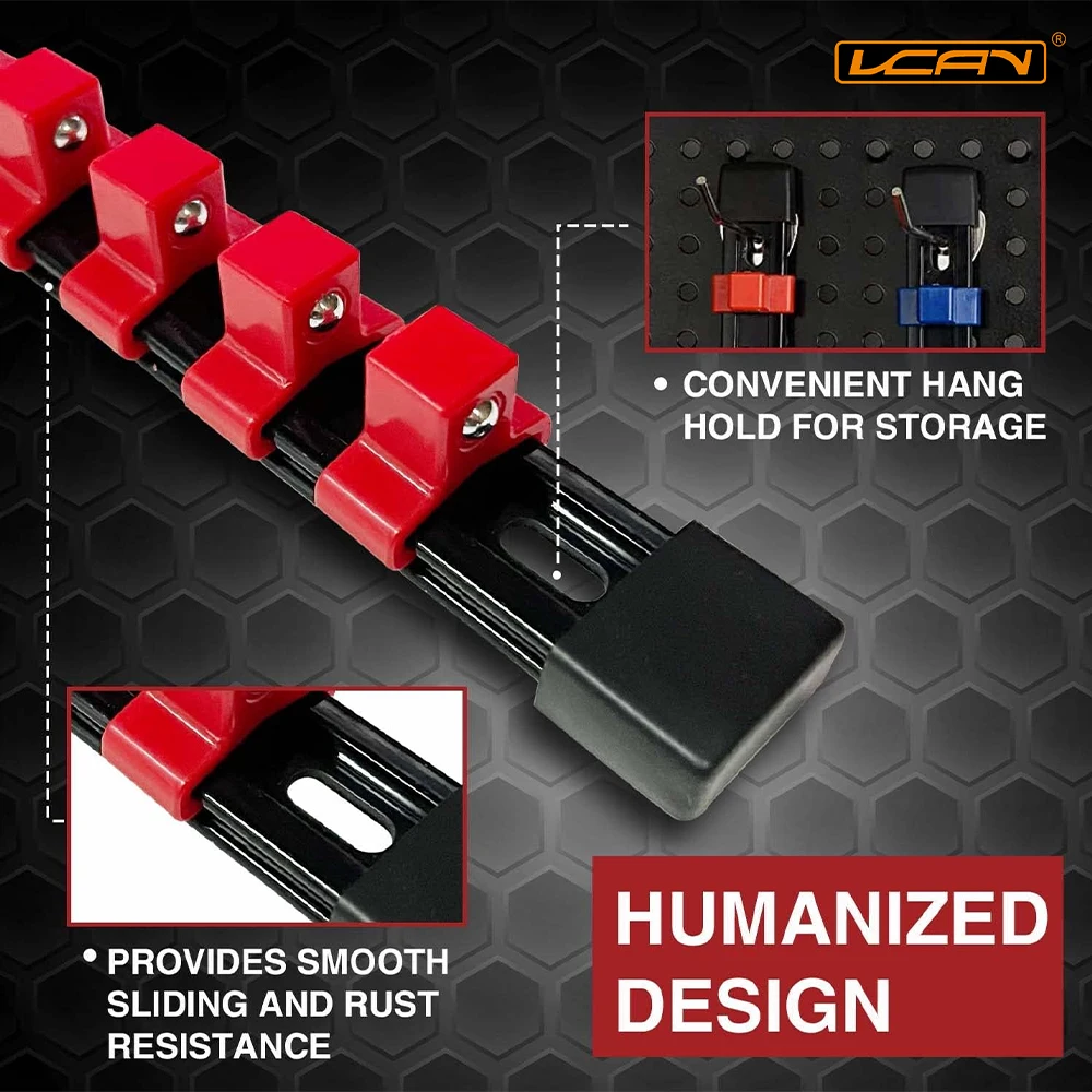 9-Piece Socket Tool Organizer Kit Standard Metric SAE 1/4 3/8 1 2 Inch Deep Size Holders for Socket Clips and Rails