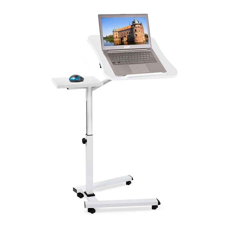 Portable Laptop Desk with Mouse Pad Holder Rack Height Adjustable Rolling Computer Stand with Wheels