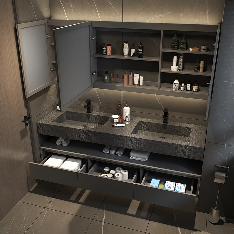 Light Luxury Modern Simple All-in-One Rock Board Basin Bathroom Cabinet Bathroom Vanities Washing Table Sink Cabinet Bathrooms