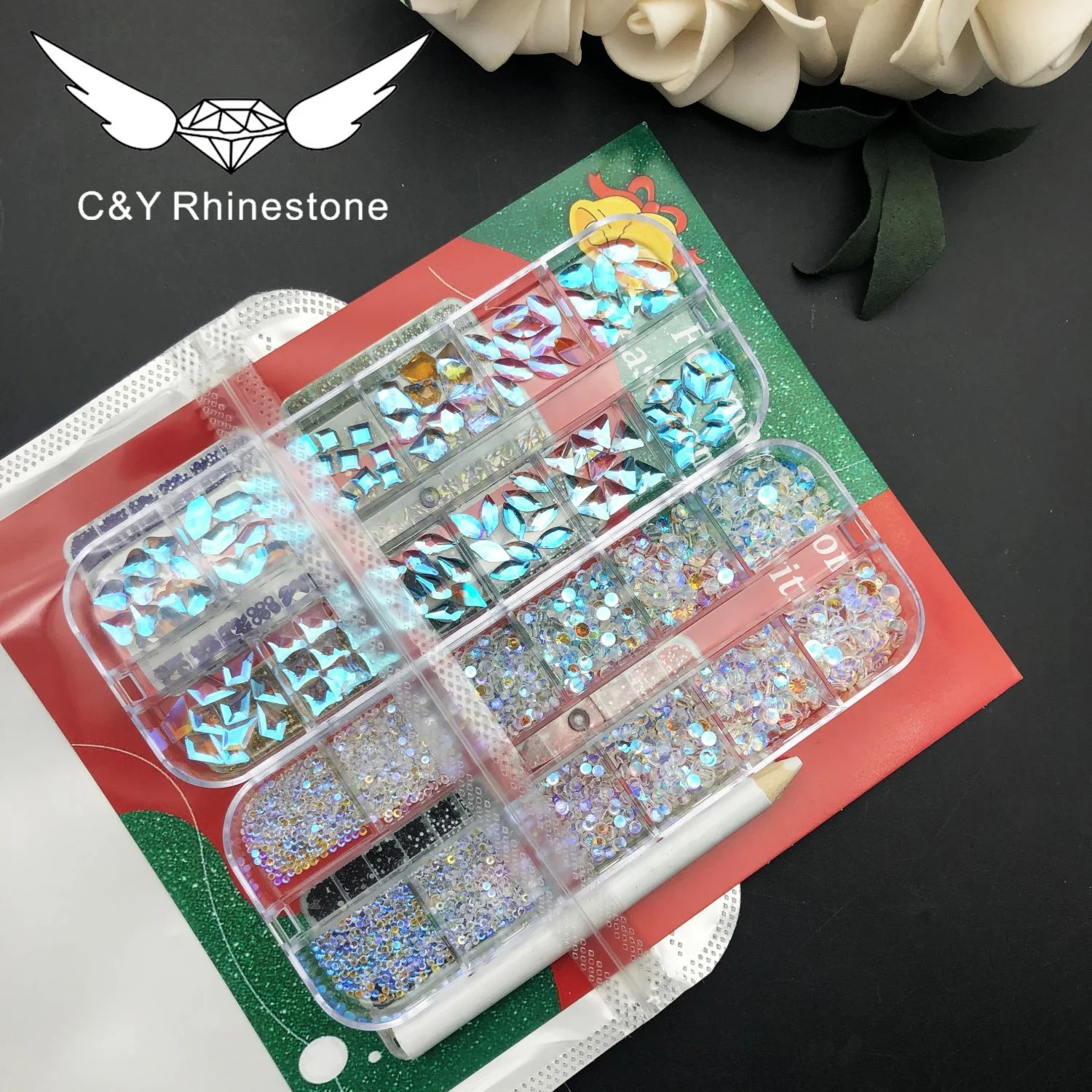 CY 12 Grids/Set Rhinestones Nail Art AB Color Crystal Kit Decoration Nail Diamonds