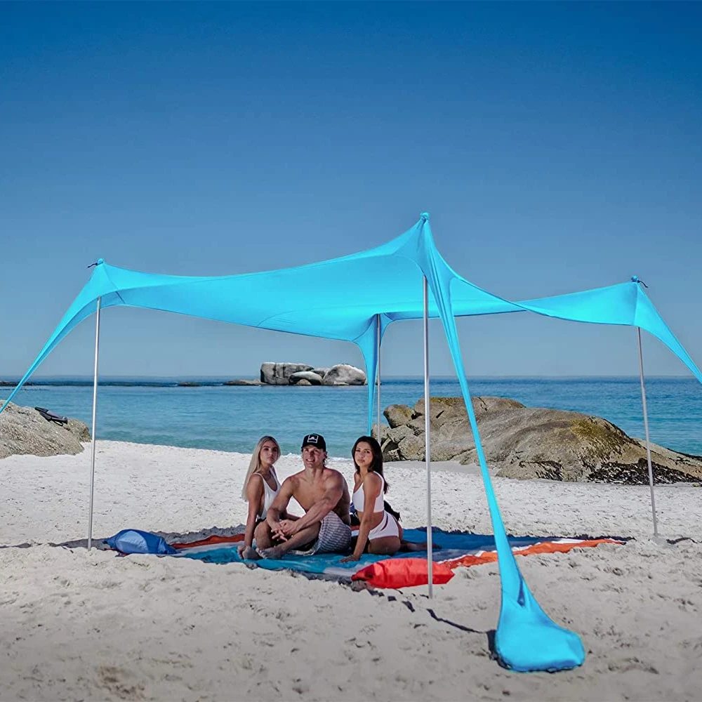 Pop Up Beach Tent Sun Shelter UPF50+ with Sand Shovel, Ground Pegs and Stability Poles, Outdoor Shade for Camping Trips