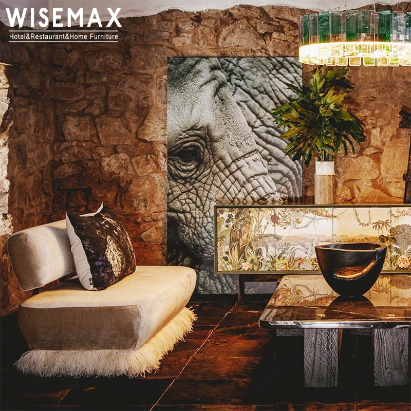 WISEMAX European mid centurey furniture royal sofa set luxury living room furniture tassels single arm chair chairse bedroom