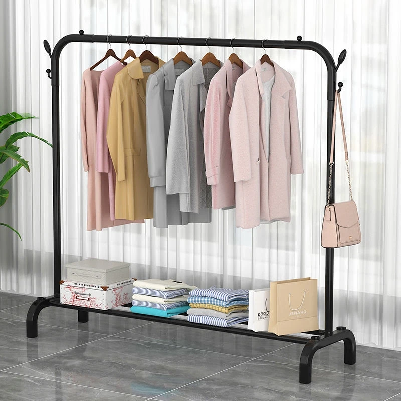 Wholesale Price Minimalist Design Household Coat Shoe Rack with Hooks Bedroom Black Coat Rack Commercial Garment Display Shelf