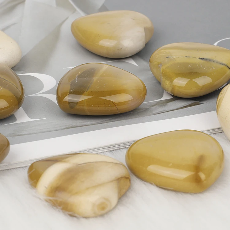 Top Selling Natural Raw Healing Crystal Yellow Mookaite Heart Beads Tumble Palm Stone