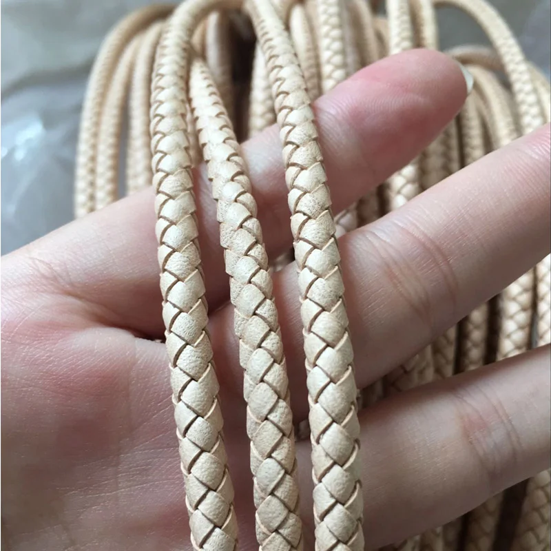Custom High Quality Braided Genuine Cowhide Leather Cord Natural Color 3mm 4mm 6mm Round Leather Rope Cords for Jewelry Finding