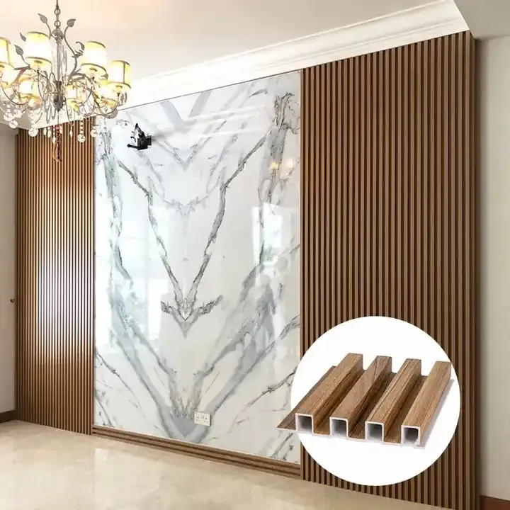 Living room decor 160*24mm 3m interior background wall sheets wood plastic composite wpc fluted wall panel