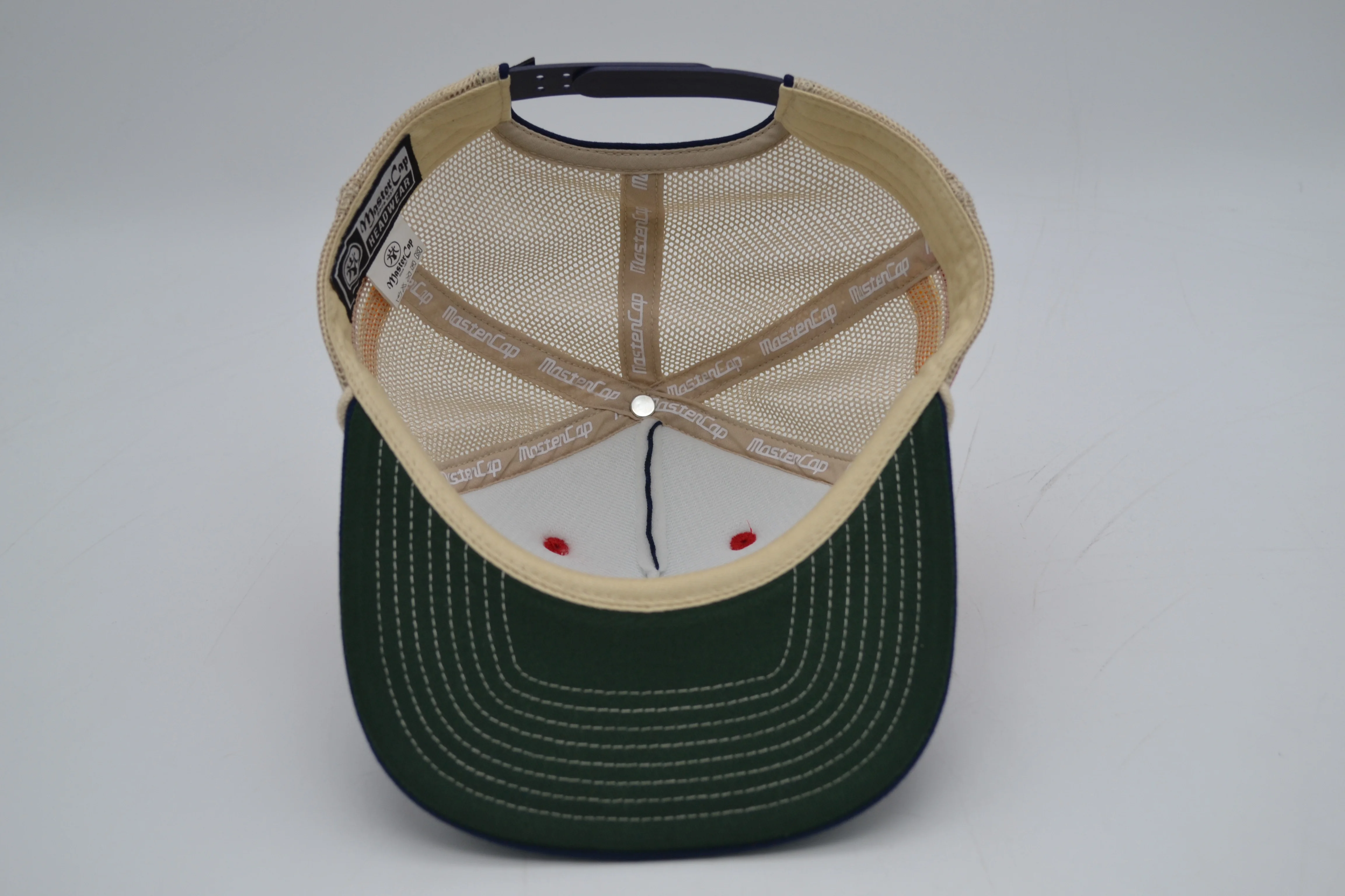 Custom logo self fabric embroidery patch rope bill mesh back adjustable size high quality 5 panel trucker cap