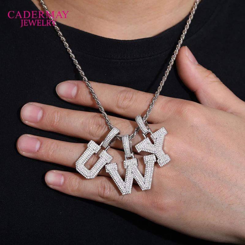 A to Z S925 Letter  Round  Moissanite D VVS  Ice Out Hiphop Pendant Pass Diamond Tester  Moissanite Pendant Necklace