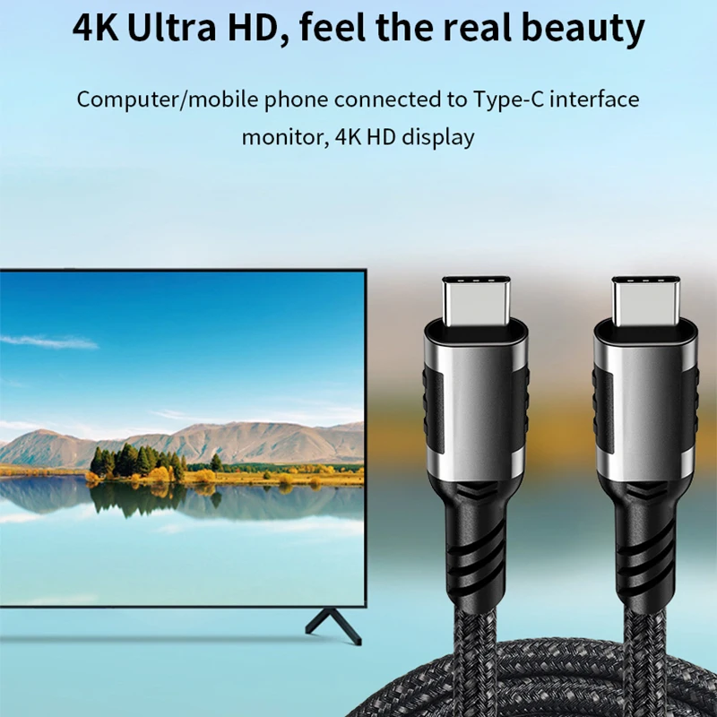 OEM ODM Cheap Non-Slip metal Nylon Braid 4K 60HZ 100W USB3.2 PD c-type data cable for Macbook