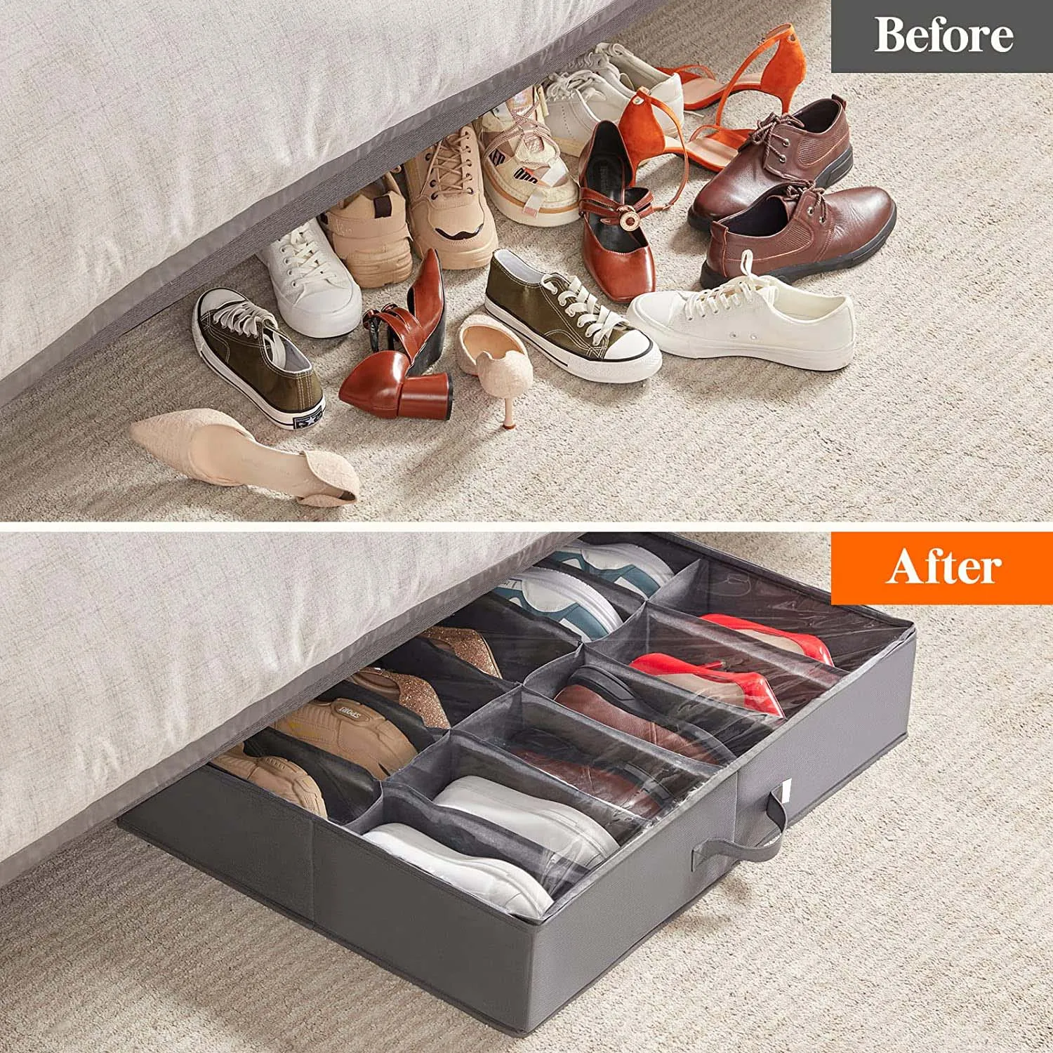 Portable Household Shoe Compartment Storage Box Collapsible 16x2 Pairs Folding Underbed Bag Organizer