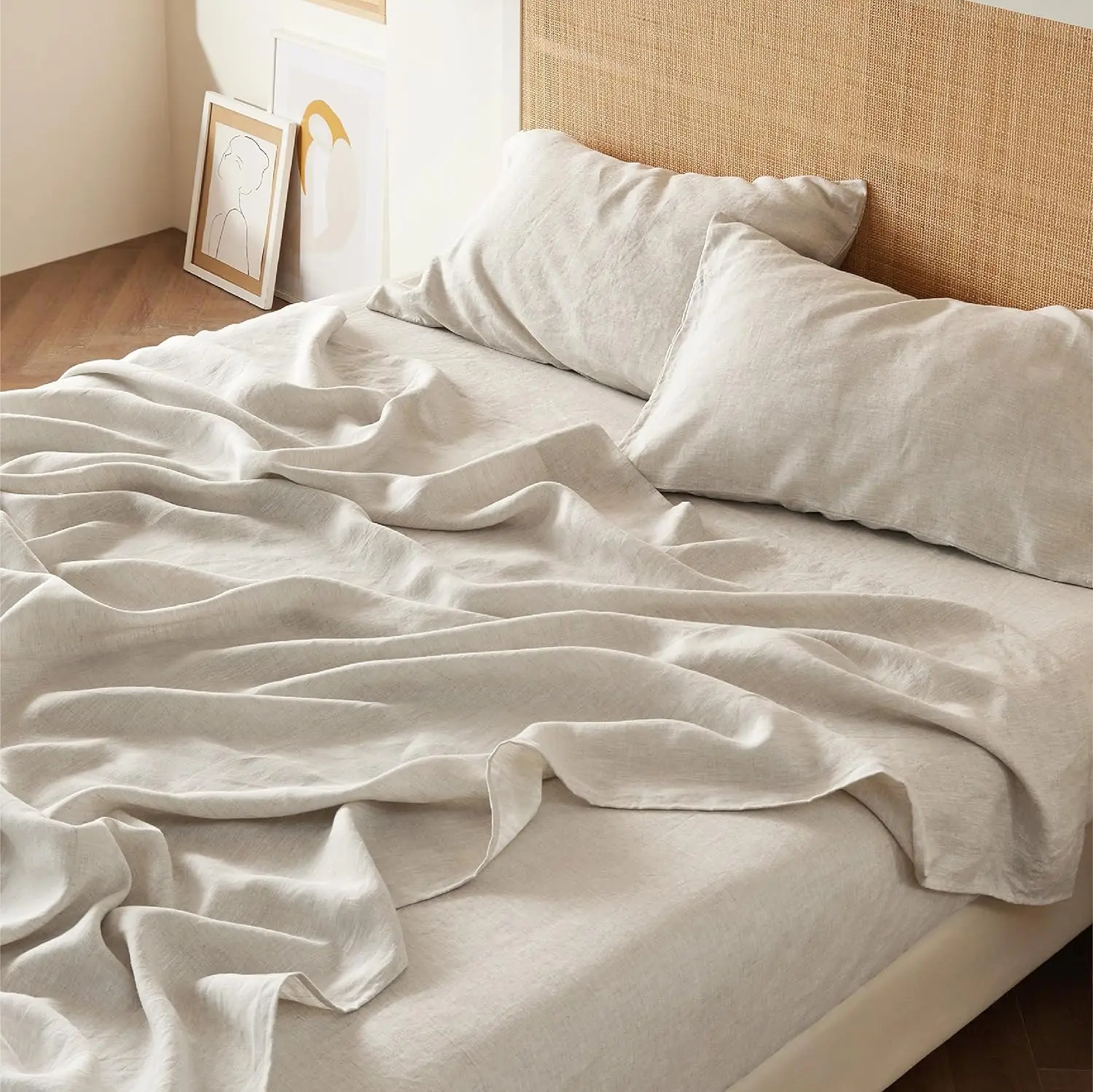 GOTS Hypoallergenic Material Safe For Sensitive Skin Designer Bed Sets Flax Fabric Linen Bedding Sheet Sets
