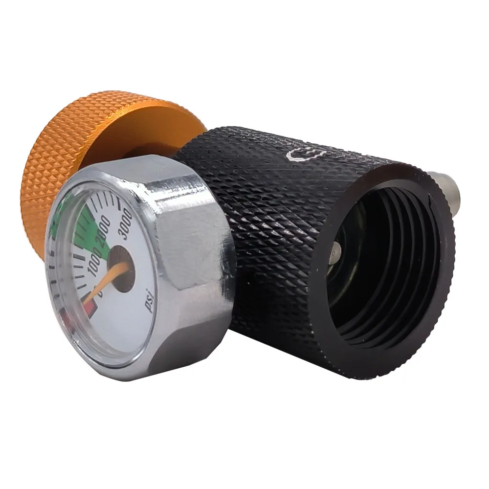 CO2 Cylinder Refill Adapter ConnectorG1/2-14 ASA 3000psi Pressure Gauge Black