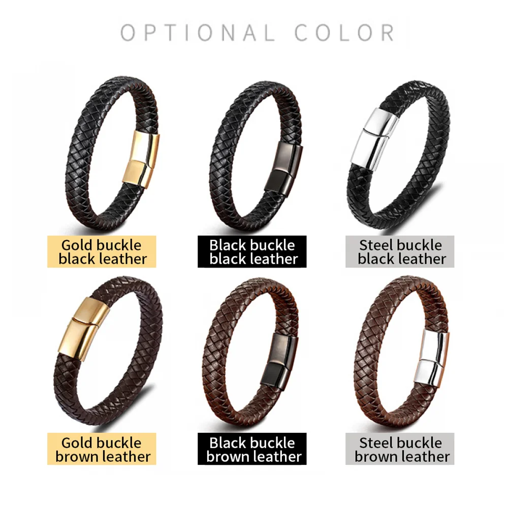 Fashion Genuine Leather Bracelet Wholesale Customize Handmade Stainless Steel Magnetic Clasp Jewelry Bracelets for Men