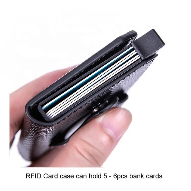 Мужской автоматический выдвижной держатель для кредитных карт с логотипом на заказ, держатель для кредитных карт с RFID, Алюминиевый бумажник для удостоверения личности и наличных