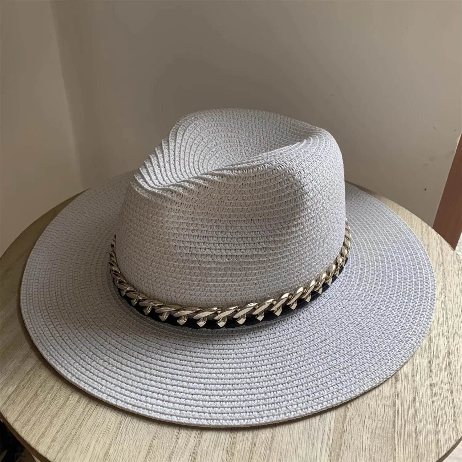 Outdoor Summer Travel Fedora Wide Brim Solid Color Paper Panama Hat Beach Fishing Sun protection Straw Hat