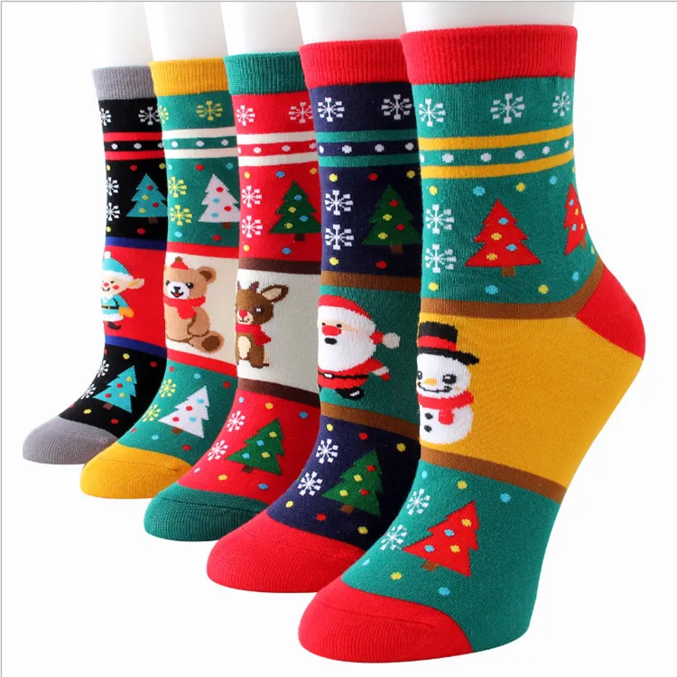 Fashion Christmas Tree Snowman  Jacquard Cotton New Christmas Socks Women