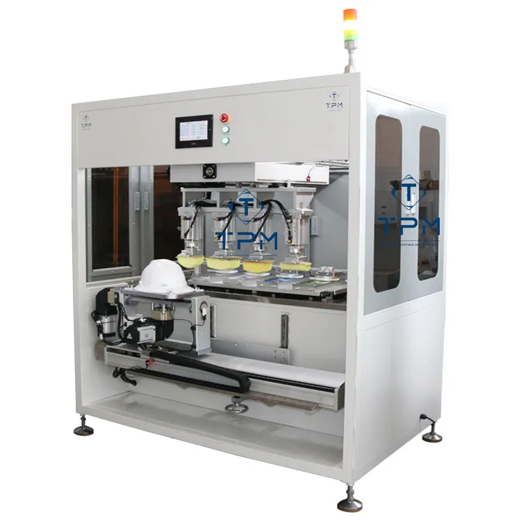 TPM tampon shuttle rotary 4 colors 4 sides safety helmet hard hat pad printer printing machine