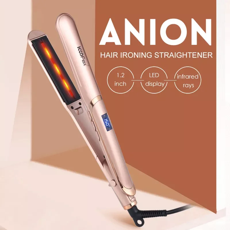 Flat Iron for Hair Ceramic Tourmaline 2 Inch Wide Infrared Hair Straightener with Digital Temperature