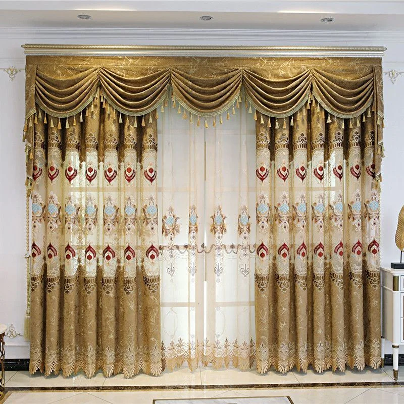 New Europeanstyle Brown Chenille Curtains for Villa Living Room Embroidered Decorative Curtains Finished Bedroom Study Curtains