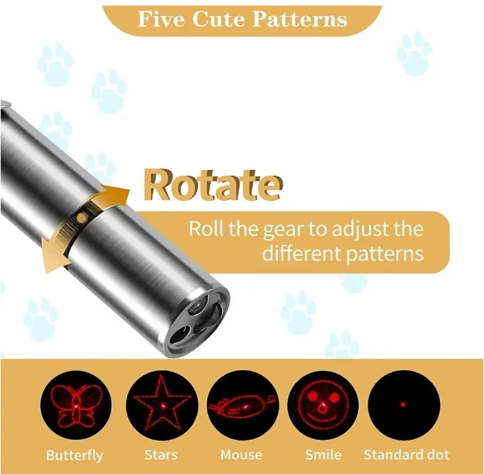 Kingtale Cat Toy Laser Pointer with 5 Patterns USB Recharge Laser Long Range and 3 Modes Training Chaser Interactive Toy
