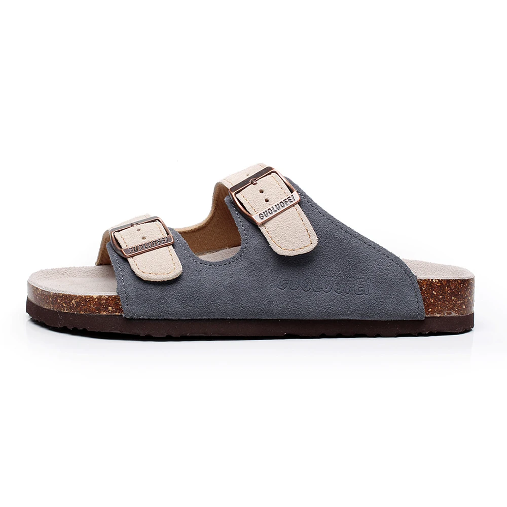 
Hot Sale women Suede Leather Sandals Shoes Double Buckle Cork sole Slippers 
