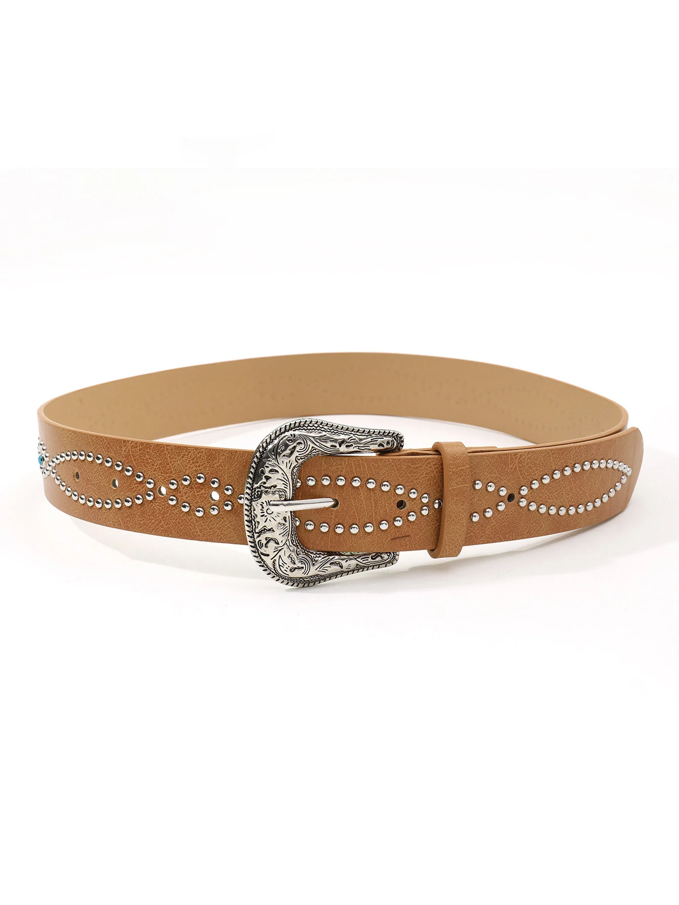 Rivet Decor Western Buckle PU leather pant jean Belt W/ turquoise silver studs