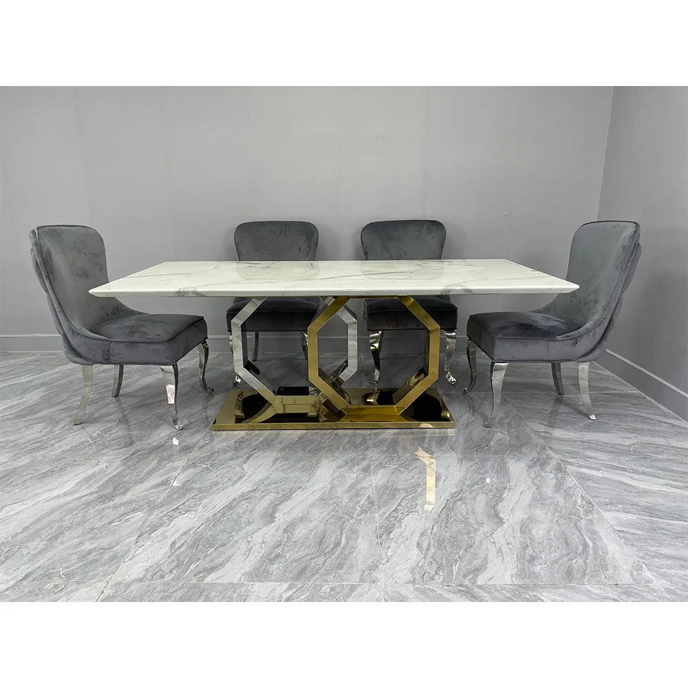 Simple Light Luxury Stainless Steel Marble Dining Tables Modern Dining Table Set