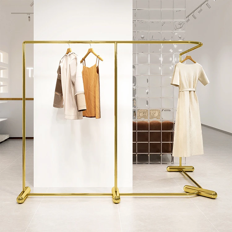 Wholesale Boutique Furniture Store Luxury Clothes Stand Stainless Steel Rose Gold Metal Clothing Display Racks for Retail Store