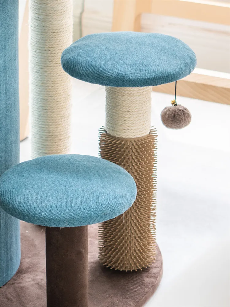High-end royal style blue cat climbing tower frame cute princess pink cat sisal scratching tree with hair brush