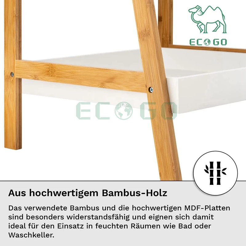 Bamboo & Wood Ladder Shelf With 3 Levels Small White Standing Shelf Bookcase Flower Stairs Bathroom Shelf