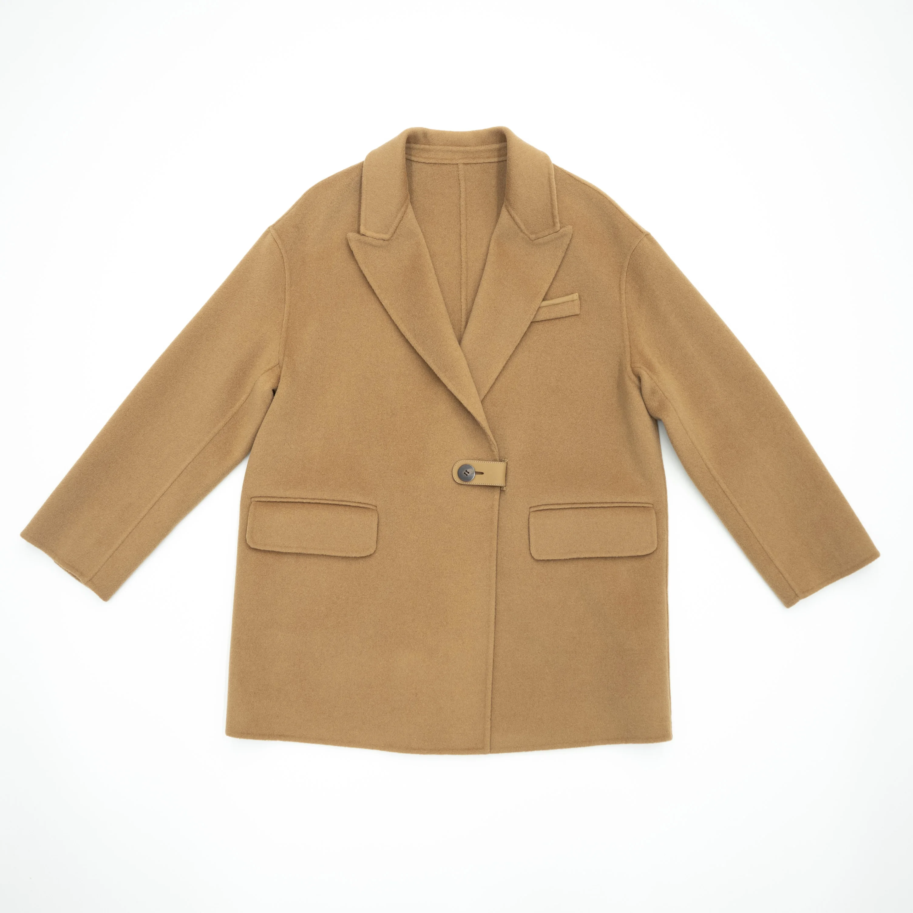 Delight Mood camel color classic style hand made seams double face fabric women blazer autumn short wool coat jacket