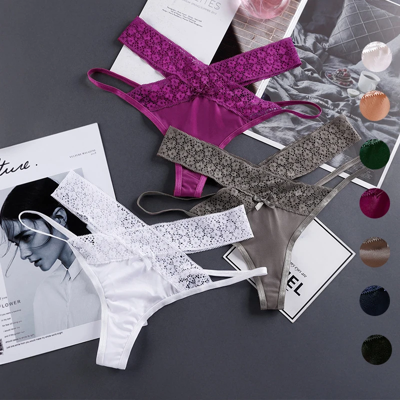 Высокое качество крест-накрест сексуальные кружевные трусики танга низкая талия полые