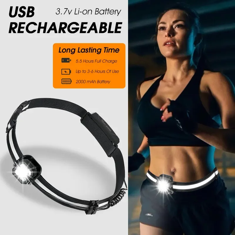 WEST BIKING USB Chargeable Running Waist Light 3 Modes 300 Lumens Headlamp forHunting USB Rechargeable Headlamps