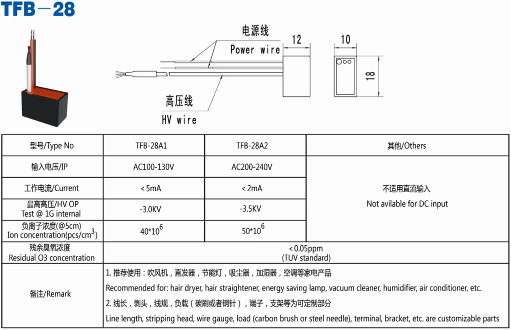 Tfb-28 ионизатор генератор отрицательных ионов для фен фабрика в