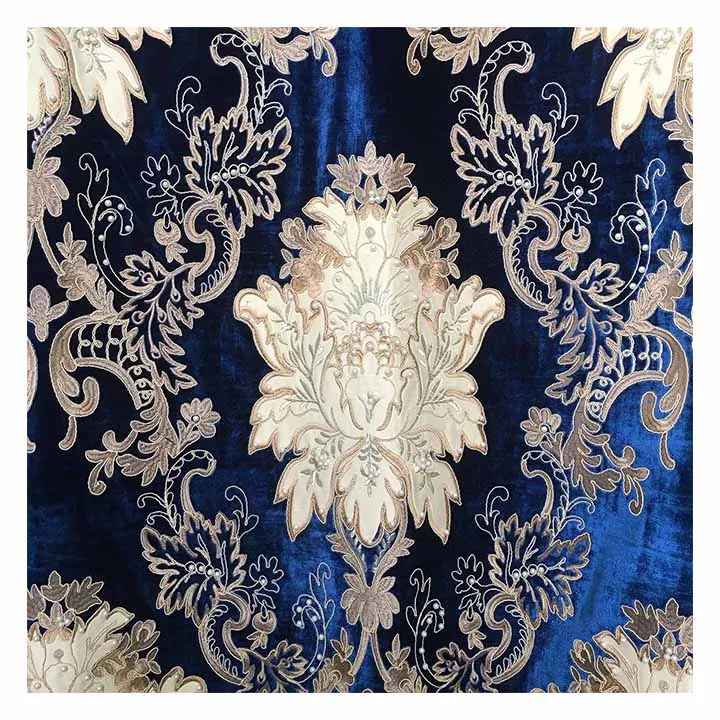 Customized Polyester Living Room Decorative Pearl Beaded Moroccan Luxury Embroidery Velvet Curtain Fabric
