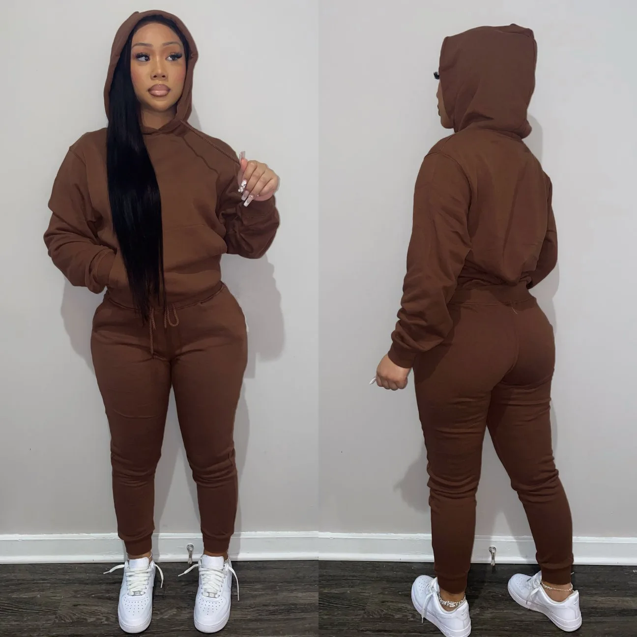 J-325 High quality fall women clothes crop top hoodie drawstring trousers jogging jogger sweatsuit sweatpants and