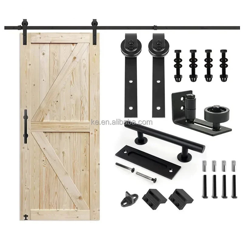Industrial Design Big Wheel Roller Hangers Basic Black Sliding Barn Door Hardware Kit For Single Wood Barn Door