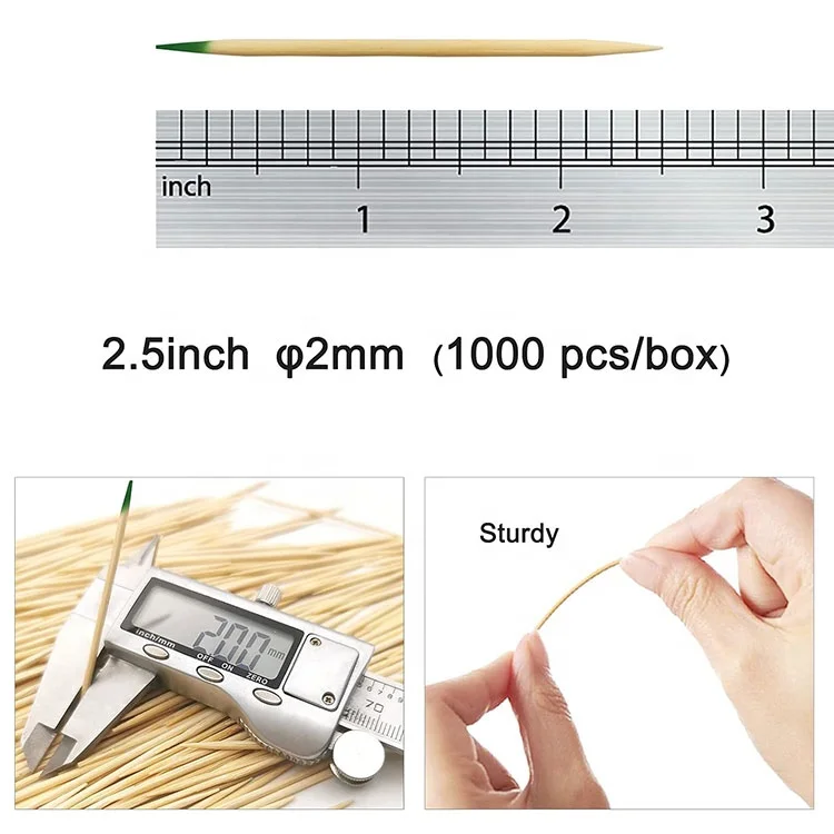 2.5 Inch Individually Cello Wrapped 1000pcs Pack Food Picks with Flavor Bamboo Mint Toothpicks