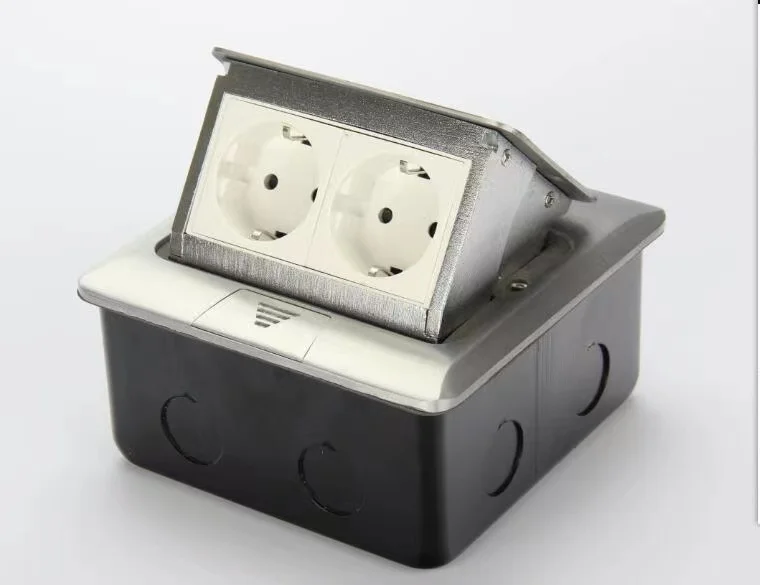 GZDC1-F sliver series pop up round pins with USB type A TV socket Floor plug sockets in aluminium box