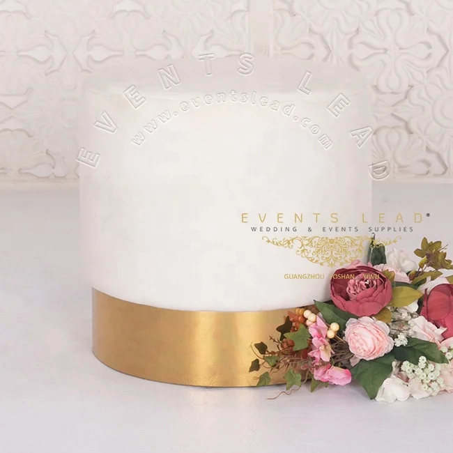 White velvet round cheap stainless steel ottoman bench stool