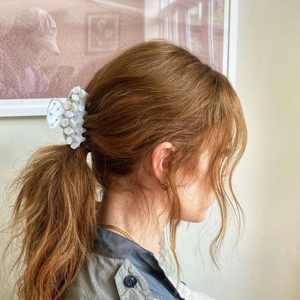 INS 7.5cm New French Vintage Flower Zircon Acetate Hair Clip Shark Grab Hairpin Fashion Hair Claw for Women Girls