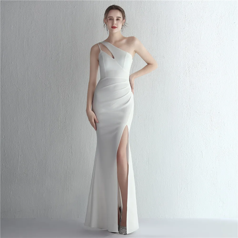 18987# 2022 New Satin dresses Fashion Sexy Sleeveless One-shoulder Trumpet Celebrities Party Prom Evening Dress