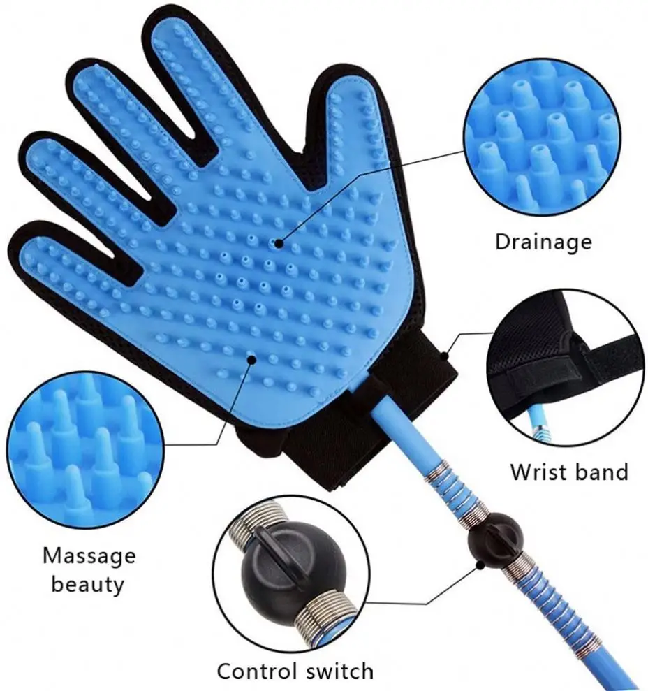 2 in 1  Five Fingers Hair Removal Silicone Pet Cat Cleaning  Hair Remover Grooming Deshedding And Bathing Brush Gloves
