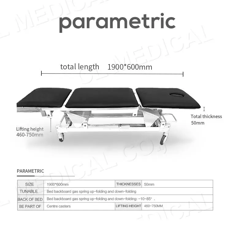 Hydraulic Medical Exam Table Stainless Steel Foldable Manual Patient Hospital Examination Couch Bed