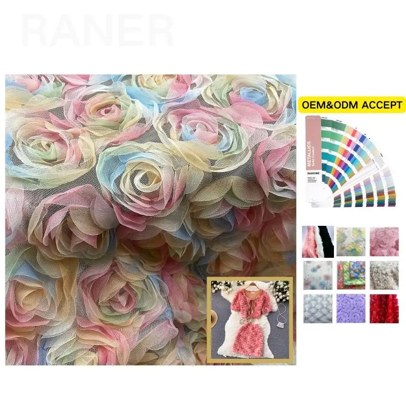 Low price 3D flower lace fabric embroidery fabric tape lace OEM embroidery for hats